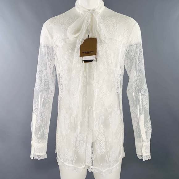 BURBERRY Other - BURBERRY White Lace Viscose Blend Bow Long Sleeve Shirt